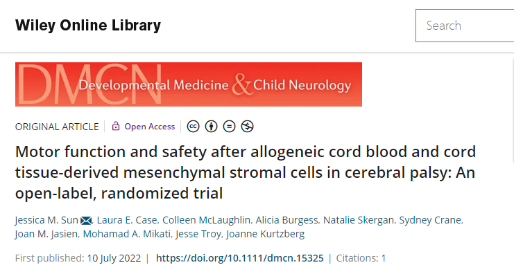 美國(guó)杜克大學(xué):臍帶血和臍帶間充質(zhì)干細(xì)胞治療腦癱后的運(yùn)動(dòng)功能和安全性研究 美國(guó)杜克大學(xué):臍帶血和臍帶間充質(zhì)干細(xì)胞治療腦癱后的運(yùn)動(dòng)功能和安全性研究