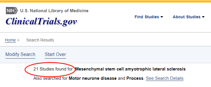 clinicaltrials.gov網站上注冊的有關間充質干細胞治療肌萎縮側索硬化癥的臨床研究項目有21項。 clinicaltrials.gov網站上注冊的有關間充質干細胞治療肌萎縮側索硬化癥的臨床研究項目有21項。