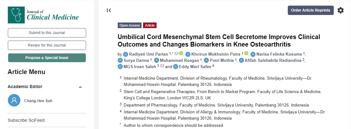 干細胞移植治療可改善膝骨關節炎的臨床療效并改變生物標志物 干細胞移植治療可改善膝骨關節炎的臨床療效并改變生物標志物