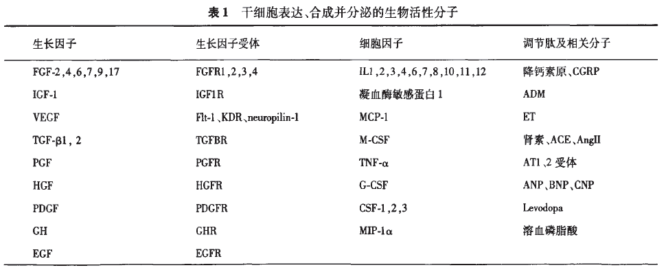 干細(xì)胞表達(dá)、合成并分泌的生物活性分子 干細(xì)胞表達(dá)、合成并分泌的生物活性分子