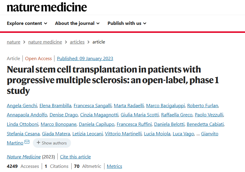 進(jìn)行性多發(fā)性硬化癥患者的神經(jīng)干細(xì)胞移植:一項開放標(biāo)簽、I 期研究