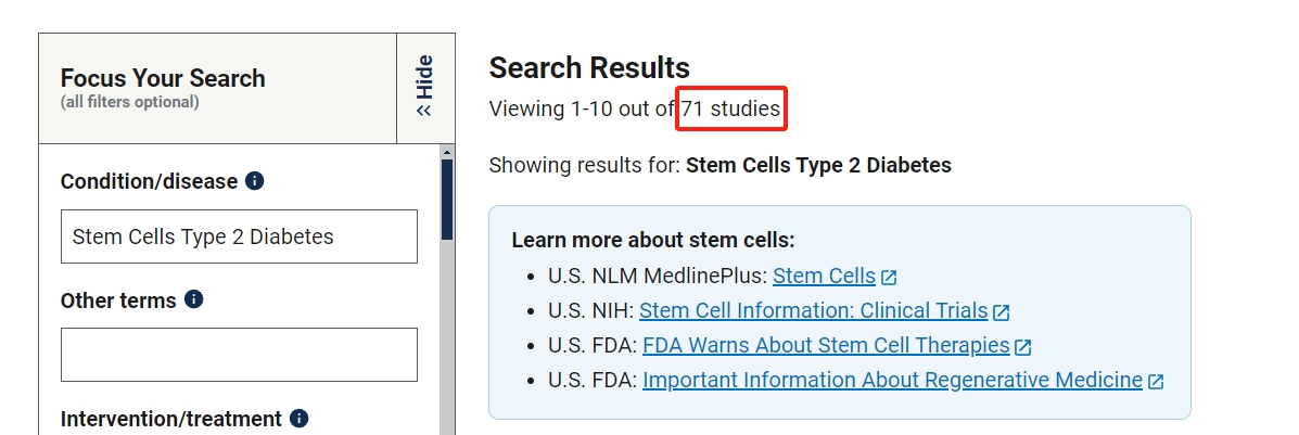 關干細胞治療2型糖尿病的臨床研究項目有71項。其中已完成的有39項。 關干細胞治療2型糖尿病的臨床研究項目有71項。其中已完成的有39項。