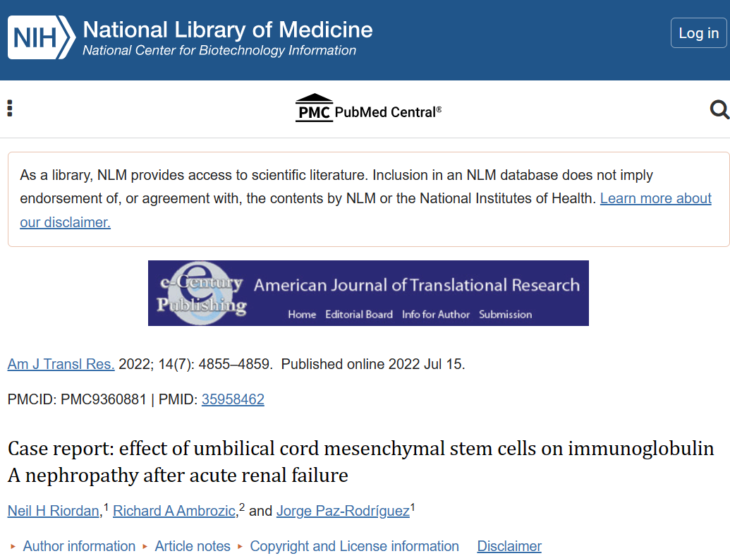 病例報告:臍帶間充質干細胞治療急性腎衰竭后免疫球蛋白A腎病 病例報告:臍帶間充質干細胞治療急性腎衰竭后免疫球蛋白A腎病