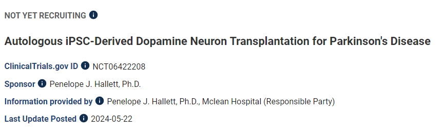 自體iPSC衍生的多巴胺神經元移植治療帕金森病
