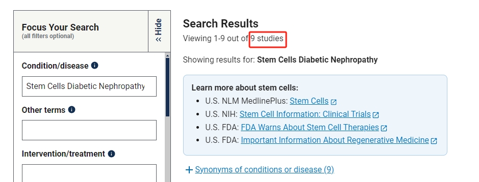 干細(xì)胞治療糖尿病腎病臨床研究項(xiàng)目有9項(xiàng)。其中已完成的有2項(xiàng)。
