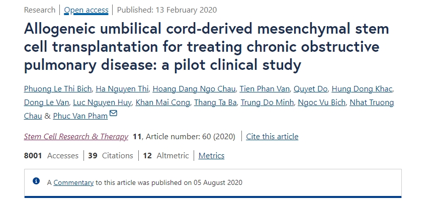 同種異體臍帶間充質干細胞移植治療慢性阻塞性肺病:一項初步臨床研究 同種異體臍帶間充質干細胞移植治療慢性阻塞性肺病:一項初步臨床研究