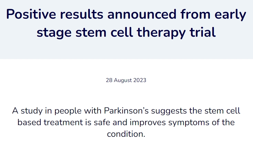 一項針對帕金森病患者的研究表明，基于干細胞的治療是安全的，并能改善帕金森病的癥狀。