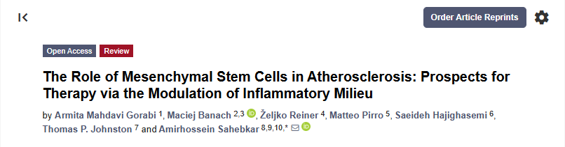 《間充質干細胞在動脈粥樣硬化中的作用:通過調節炎癥環境進行治療的前景》 《間充質干細胞在動脈粥樣硬化中的作用:通過調節炎癥環境進行治療的前景》