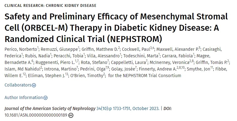 間充質(zhì)基質(zhì)細(xì)胞 (ORBCEL-M) 治療糖尿病腎病的安全性和初步療效:一項(xiàng)隨機(jī)臨床試驗(yàn) (NEPHSTROM) 間充質(zhì)基質(zhì)細(xì)胞 (ORBCEL-M) 治療糖尿病腎病的安全性和初步療效:一項(xiàng)隨機(jī)臨床試驗(yàn) (NEPHSTROM)