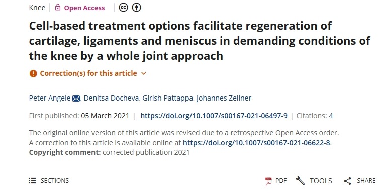 基于細胞的治療方案通過全關節方法在膝關節的苛刻條件下促進軟骨、韌帶和半月板的再生 基于細胞的治療方案通過全關節方法在膝關節的苛刻條件下促進軟骨、韌帶和半月板的再生