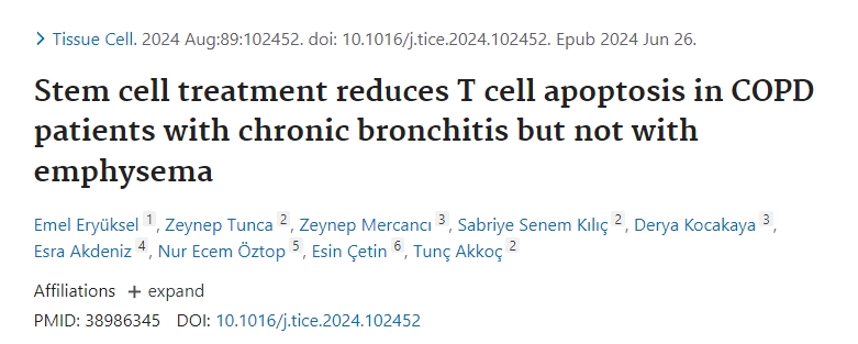 干細胞治療可減少患有慢性支氣管炎但無肺氣腫的COPD患者的T細胞凋亡