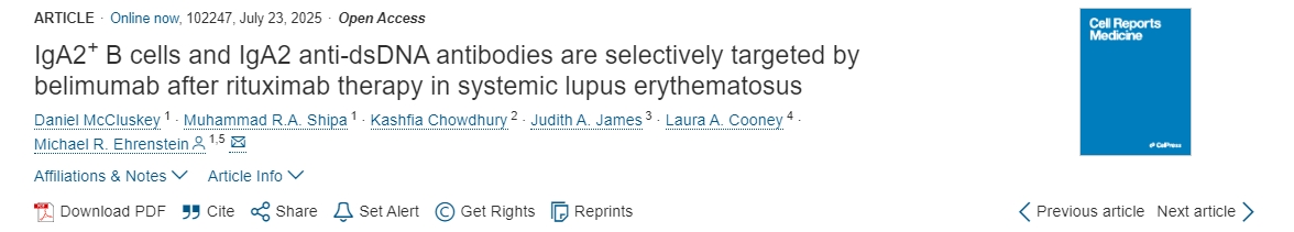 利妥昔單抗治療系統性紅斑狼瘡后,貝利木單抗可選擇性靶向IgA2 + B 細胞和 IgA2 抗 dsDNA 抗體 利妥昔單抗治療系統性紅斑狼瘡后,貝利木單抗可選擇性靶向IgA2 + B 細胞和 IgA2 抗 dsDNA 抗體