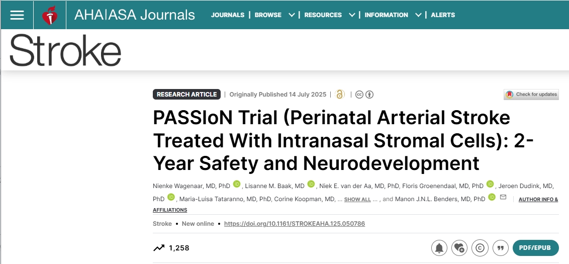 PASSIoN試驗（經(jīng)鼻基質(zhì)細胞治療圍產(chǎn)期動脈卒中）：2年安全性和神經(jīng)發(fā)育