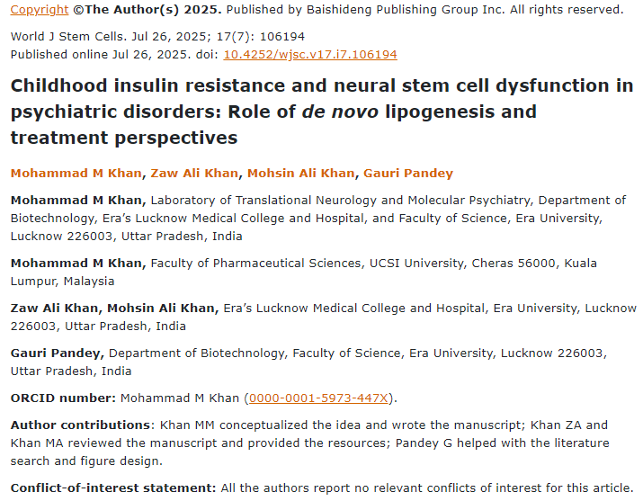 兒童胰島素抵抗和神經干細胞功能障礙在精神疾病中的作用:從頭脂肪生成和治療前景 兒童胰島素抵抗和神經干細胞功能障礙在精神疾病中的作用:從頭脂肪生成和治療前景